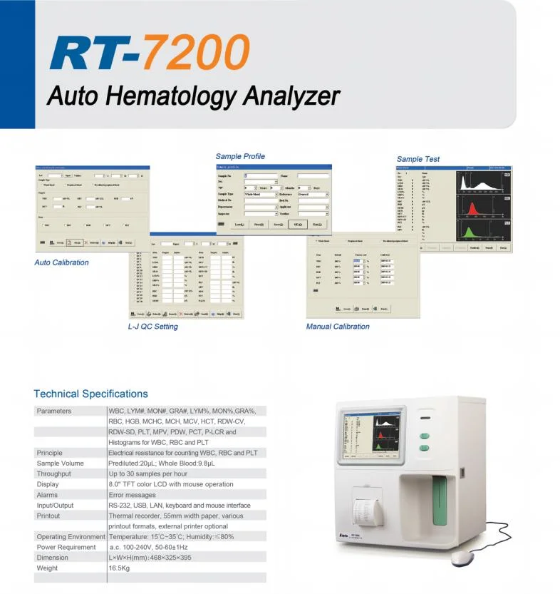 Rechts-7200 Rayto van de het Bloedonderzoekmachine van Cbc van de Hematologieanalysator de Hematologieanalysator