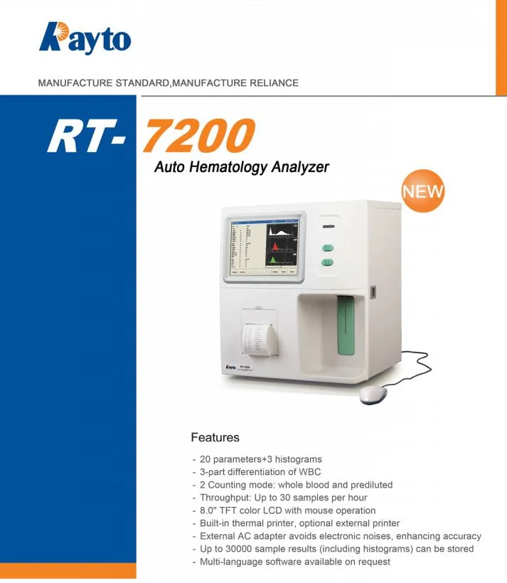 Rechts-7200 Rayto van de het Bloedonderzoekmachine van Cbc van de Hematologieanalysator de Hematologieanalysator